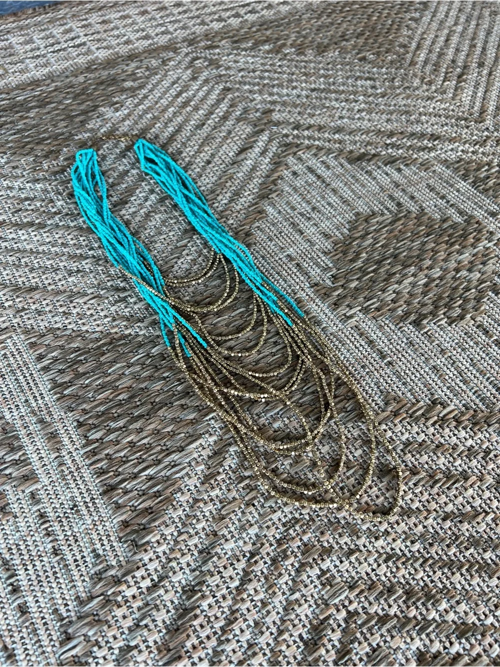 Turquoise and Gold Multi-Strand Statement Necklace - Picture 3 of 6